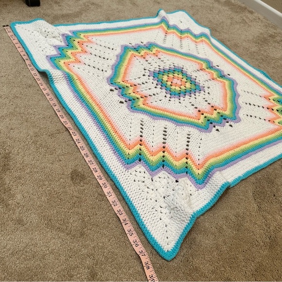 Handmade Multicolor Rainbow Pride Crochet Knit Throw Baby Blanket 38x38 Inches - Picture 4 of 4